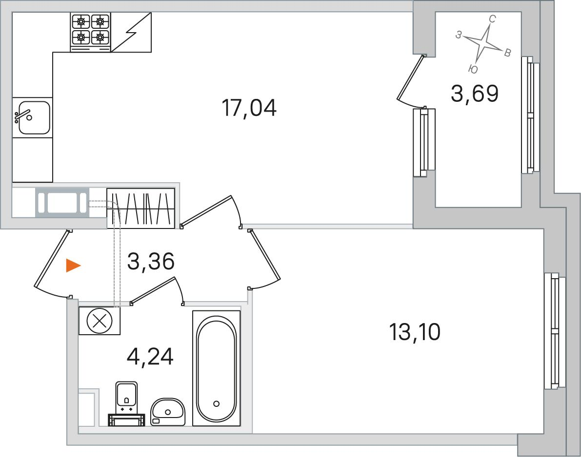 1-комнатная 39 м2 в ЖК Дубровский корпус null этаж 2