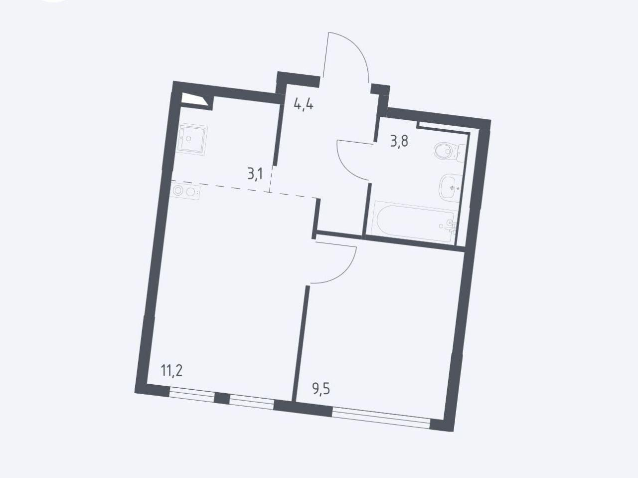 2-комнатная 32 м2 в ЖК undefined корпус null этаж 8