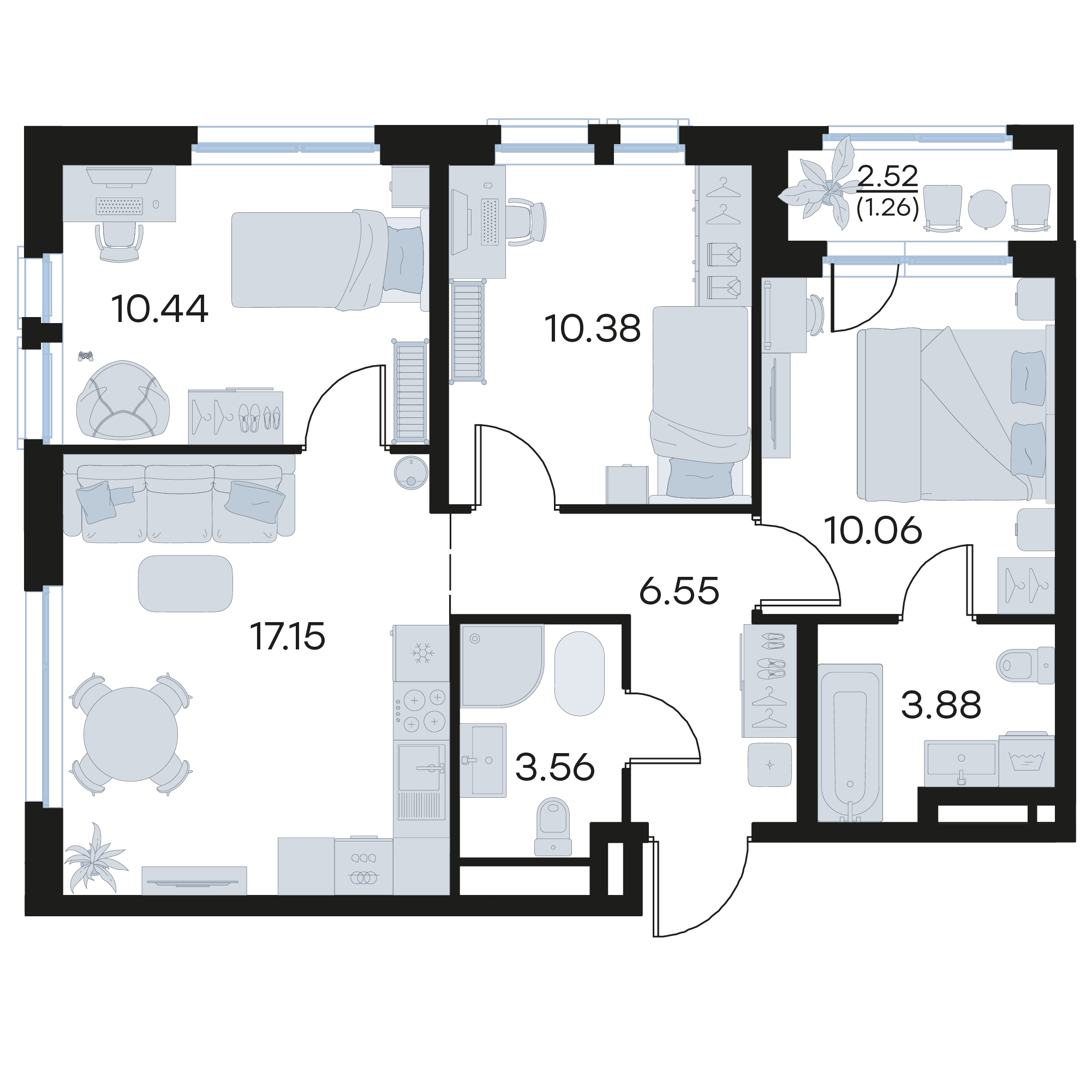 3-комнатная 63 м2 в ЖК Октябрьский корпус null этаж 12