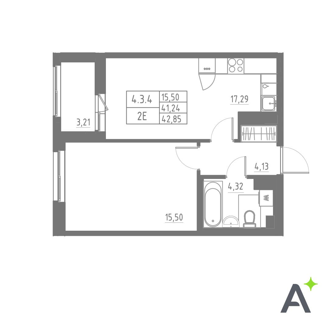 Студия 42 м2 в ЖК Аквилон Солар корпус null этаж 3
