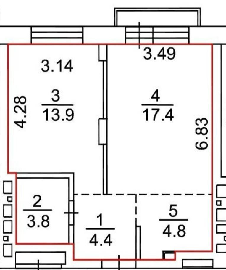 2-комнатная 44.3 м2 в ЖК undefined корпус null этаж 24