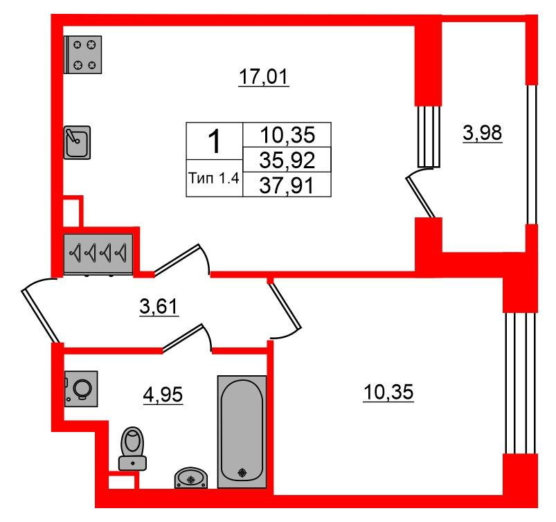 1-комнатная 35 м2 в ЖК Setl Ривьера корпус null этаж 1