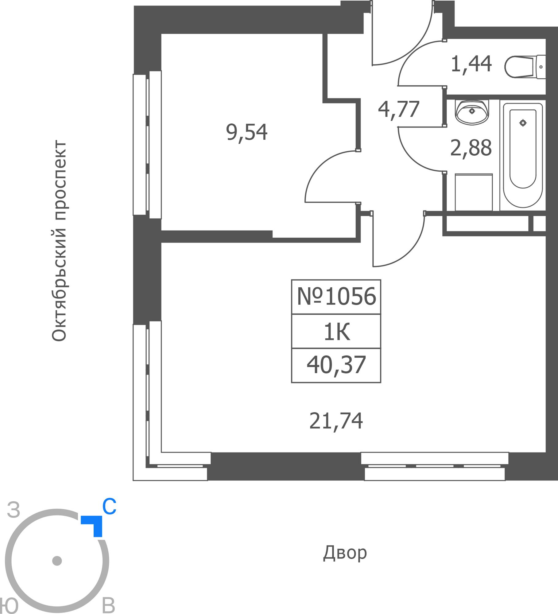 1-комнатная 40 м2 в ЖК Волковская 67 корпус null этаж 10