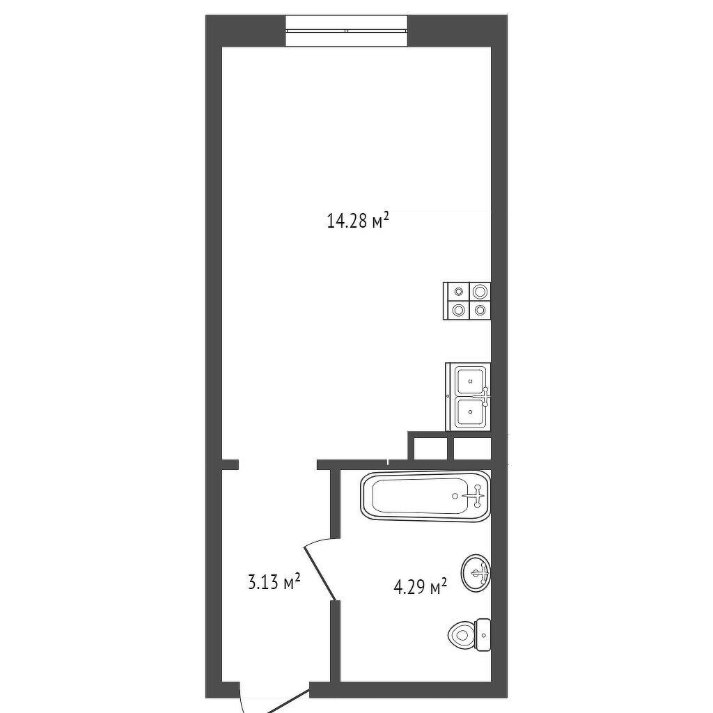 Студия 25.5 м2 в ЖК undefined корпус null этаж 1