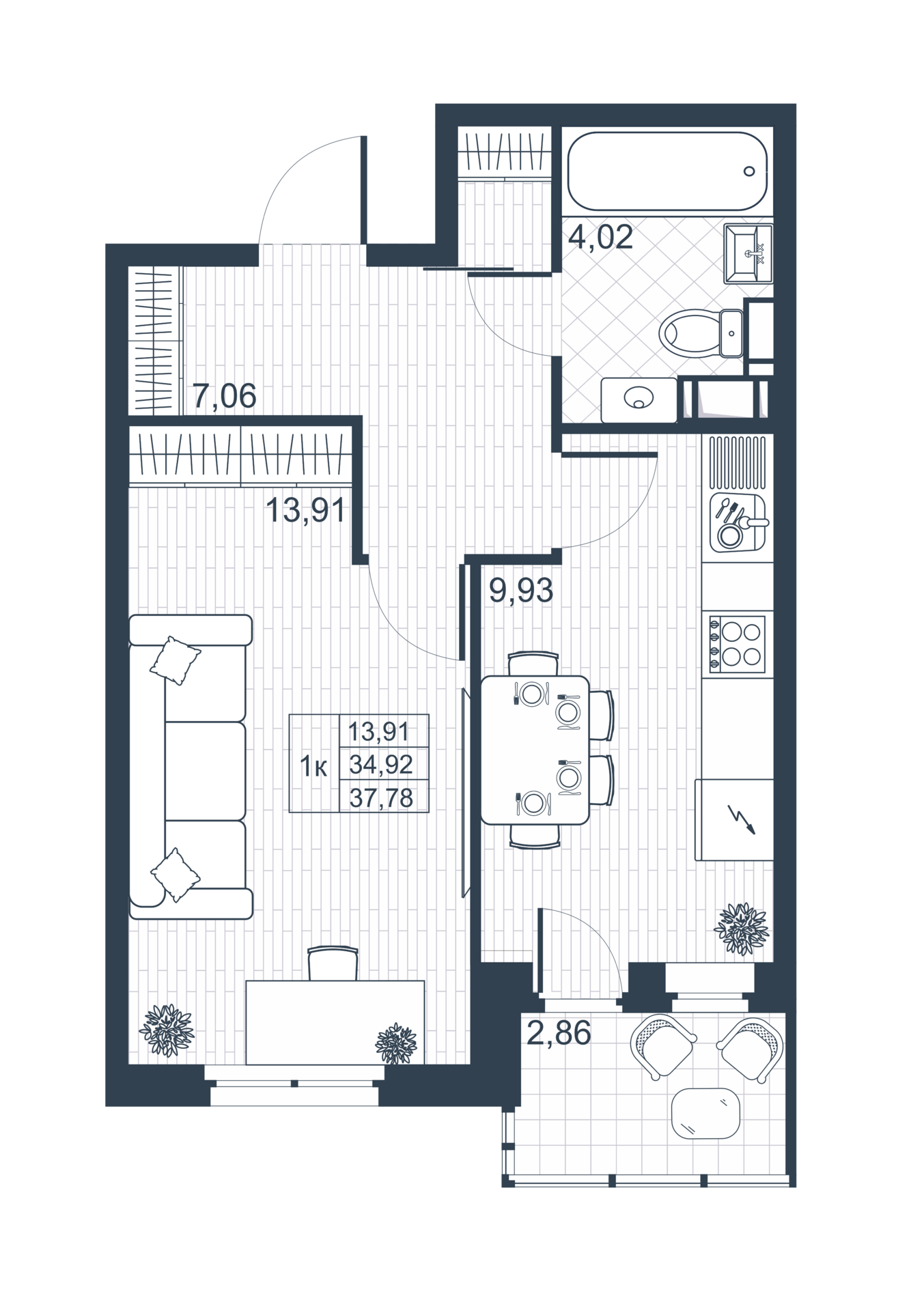 1-комнатная 36 м2 в ЖК Ново-Антропшино корпус null этаж 7