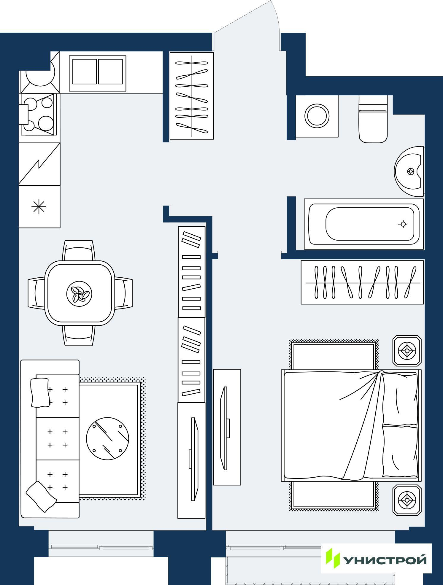 1-комнатная 36 м2 в ЖК ГРАНД БЕРЕГ корпус null этаж 9