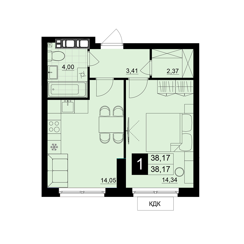 1-комнатная 38 м2 в ЖК Макрорайон Амград корпус null этаж 3
