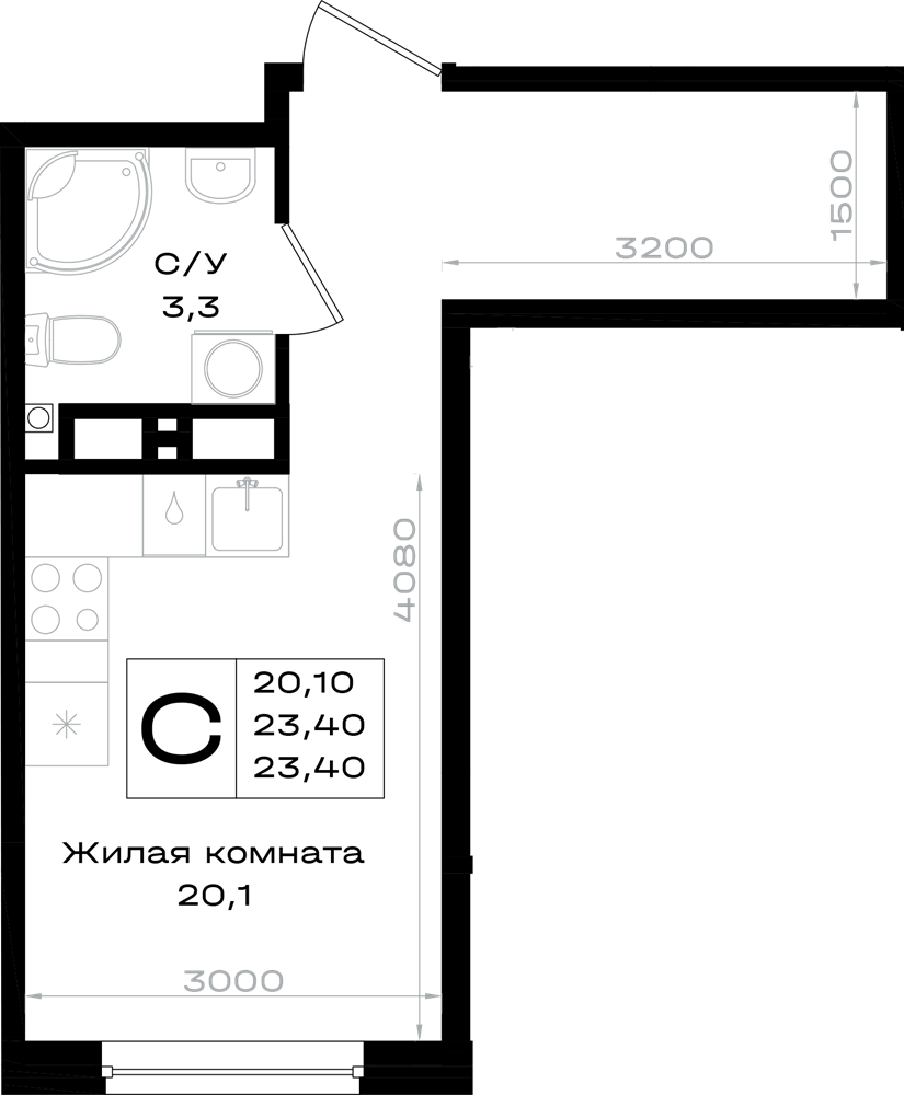 Студия 23 м2 в ЖК Придонье корпус null этаж 8