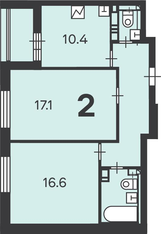 2-комнатная 59.3 м2 в ЖК undefined корпус null этаж 9