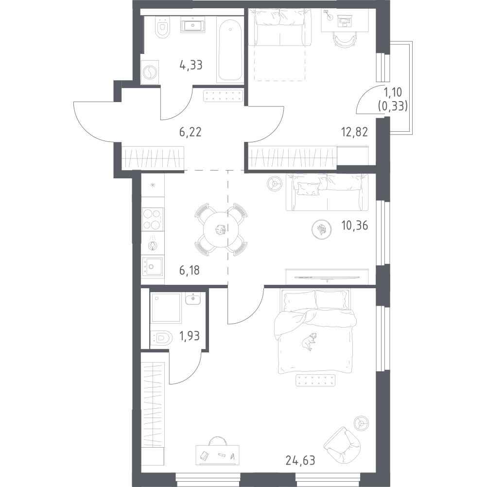 2-комнатная 66 м2 в ЖК Урбан Тау корпус null этаж 8