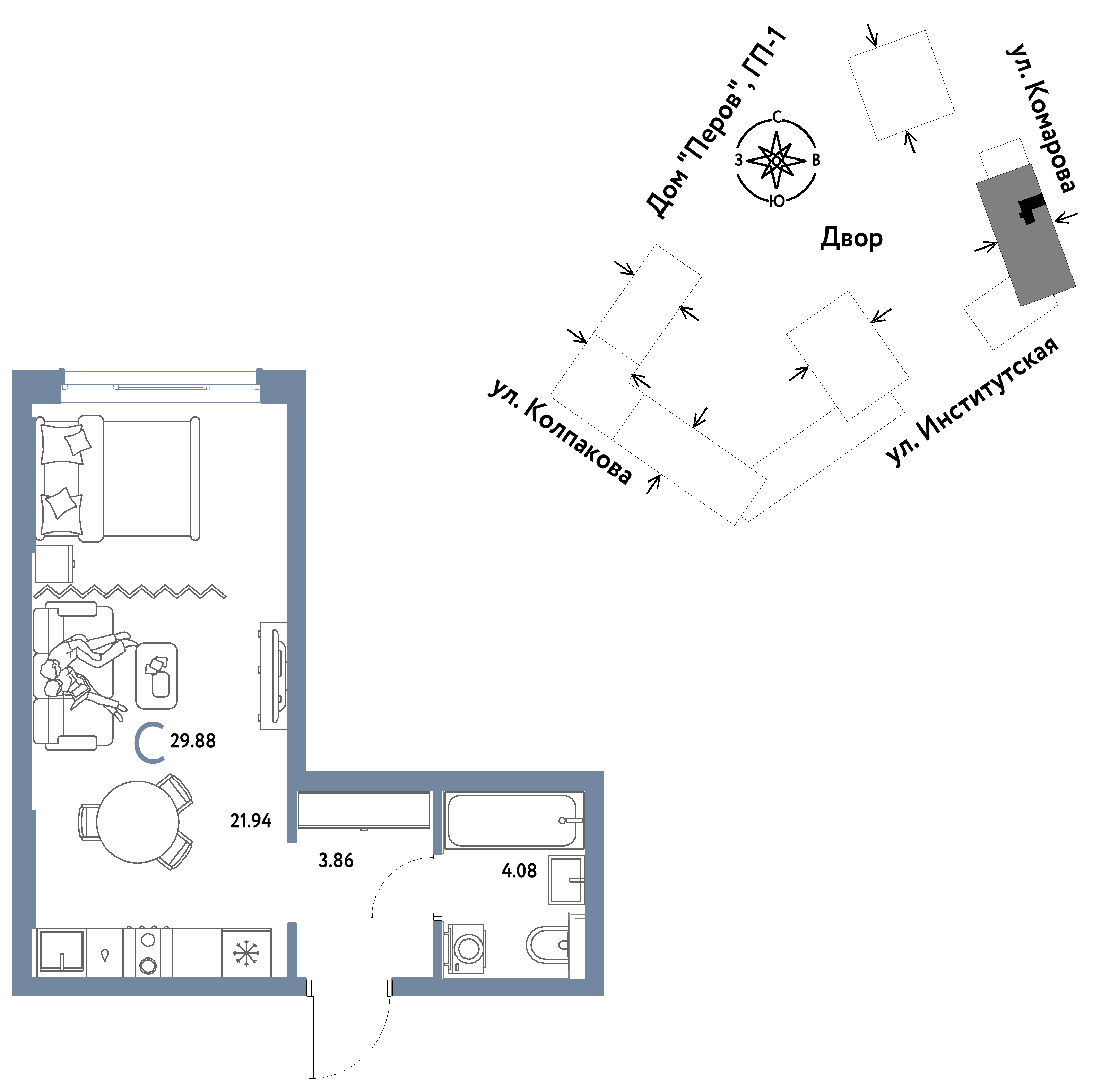 Студия 29 м2 в ЖК Страна.Парковая корпус null этаж 4