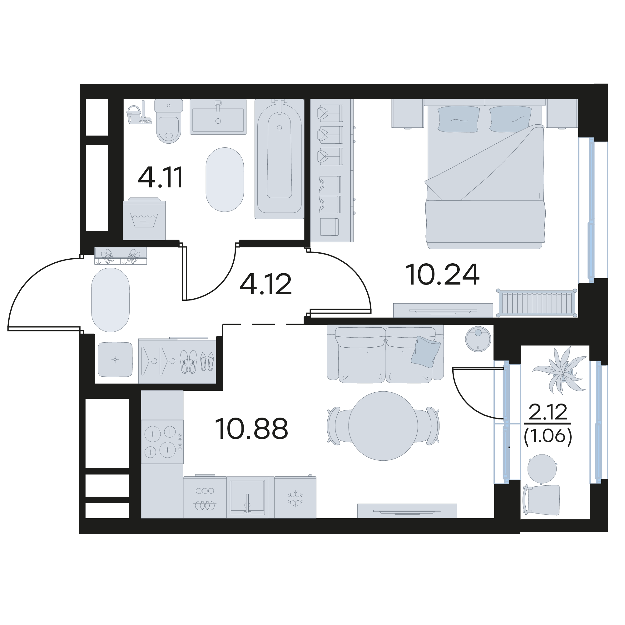 1-комнатная 30 м2 в ЖК Октябрьский корпус null этаж 12