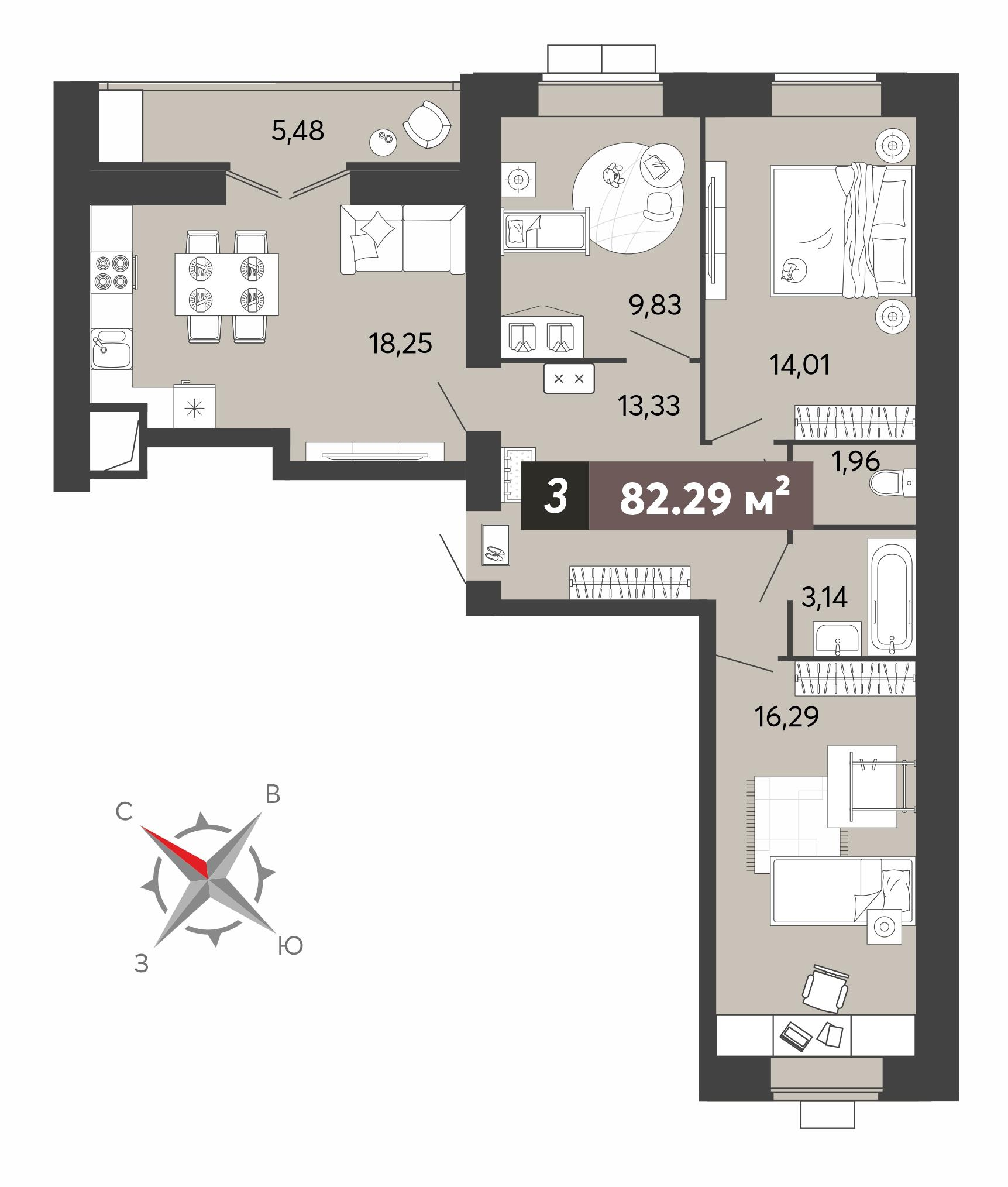 3-комнатная 82 м2 в ЖК 8 марта корпус null этаж 8