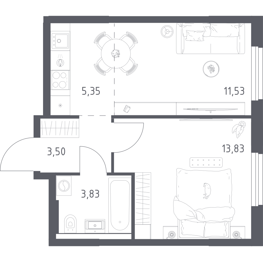 1-комнатная 38 м2 в ЖК Урбан Тау корпус null этаж 24