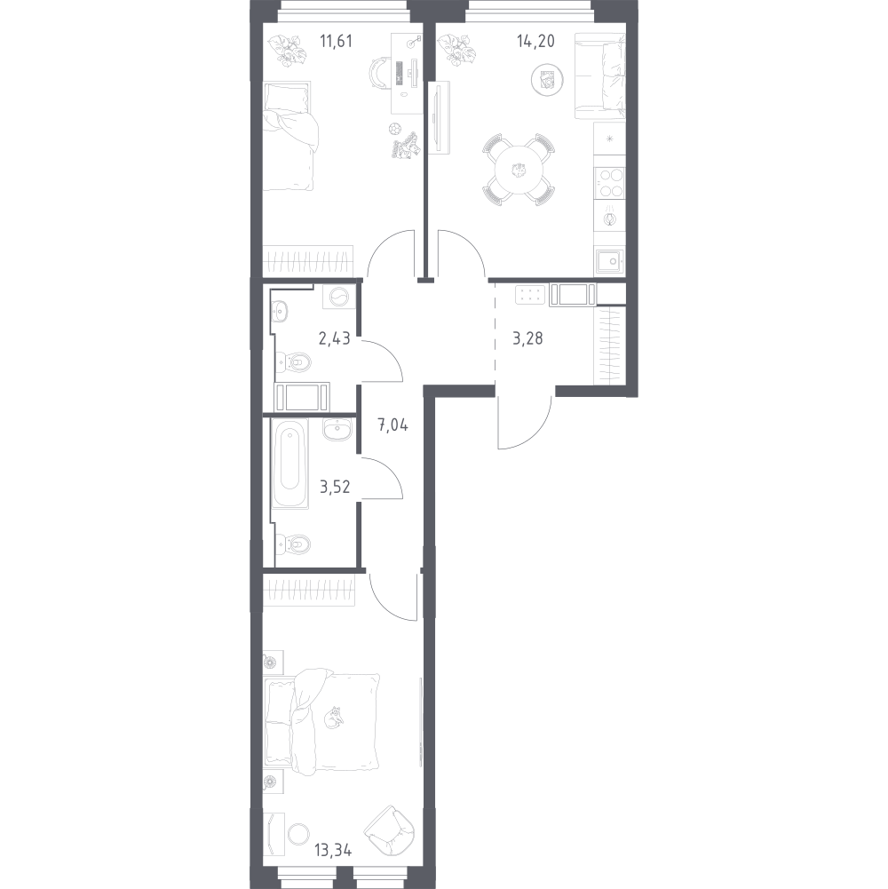 2-комнатная 55 м2 в ЖК Новое Колпино корпус null этаж 5