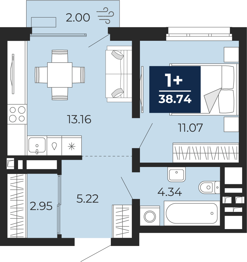 1-комнатная 36 м2 в ЖК Беринг корпус null этаж 5