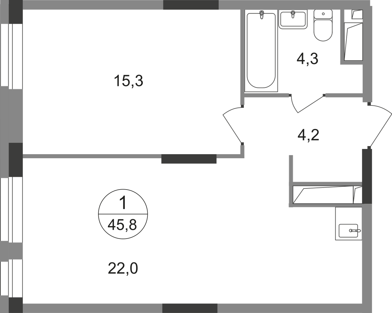 1-комнатная 45 м2 в ЖК Первый Московский корпус null этаж 14