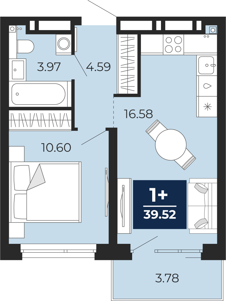 1-комнатная 35 м2 в ЖК Прео корпус null этаж 7