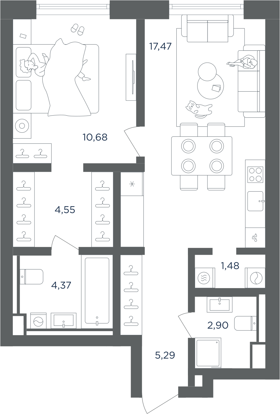 1-комнатная 46 м2 в ЖК ULTIMACity корпус null этаж 31