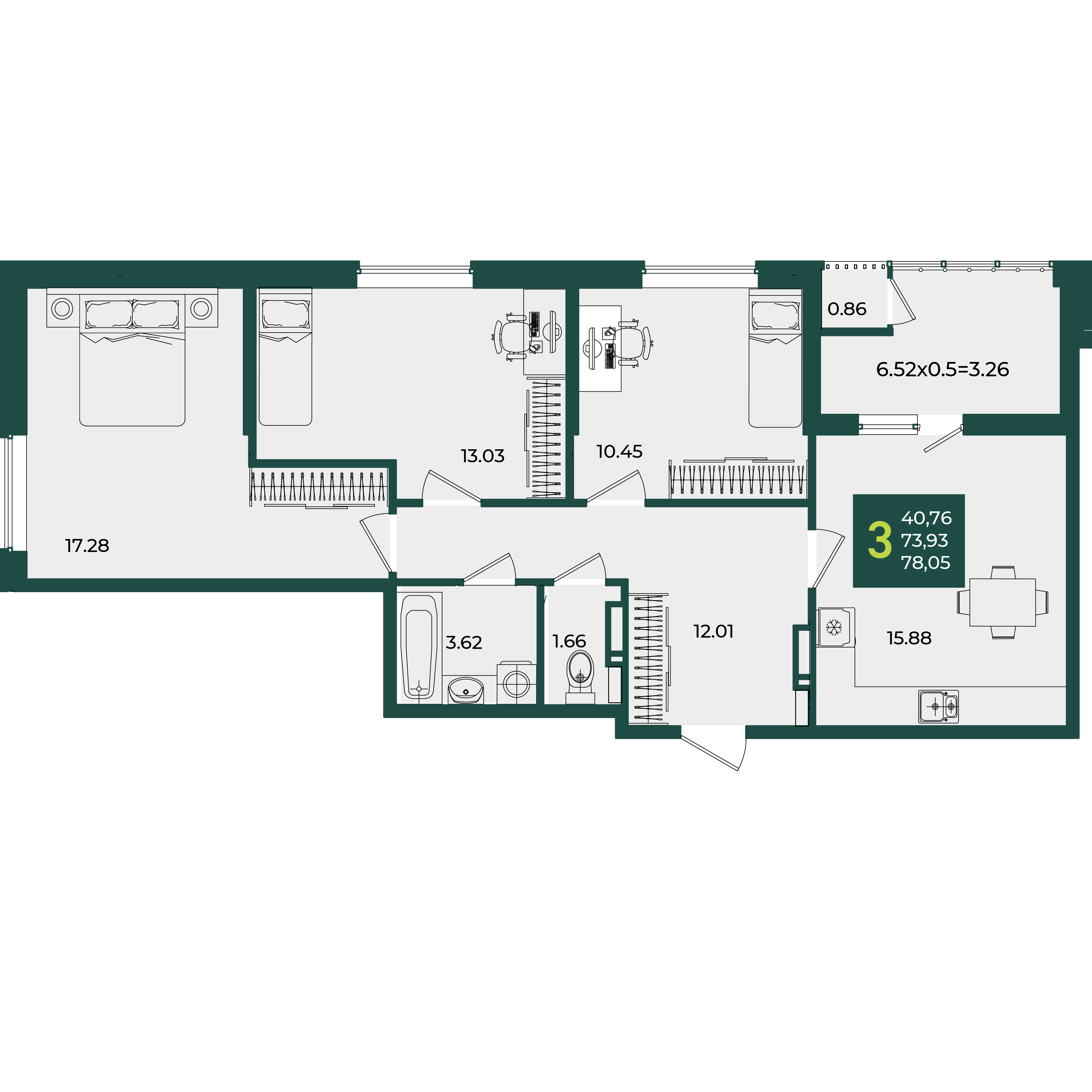 3-комнатная 78 м2 в ЖК Образцово корпус null этаж 11