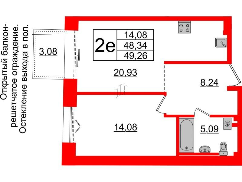 1-комнатная 48 м2 в ЖК Imperial Club корпус null этаж 3