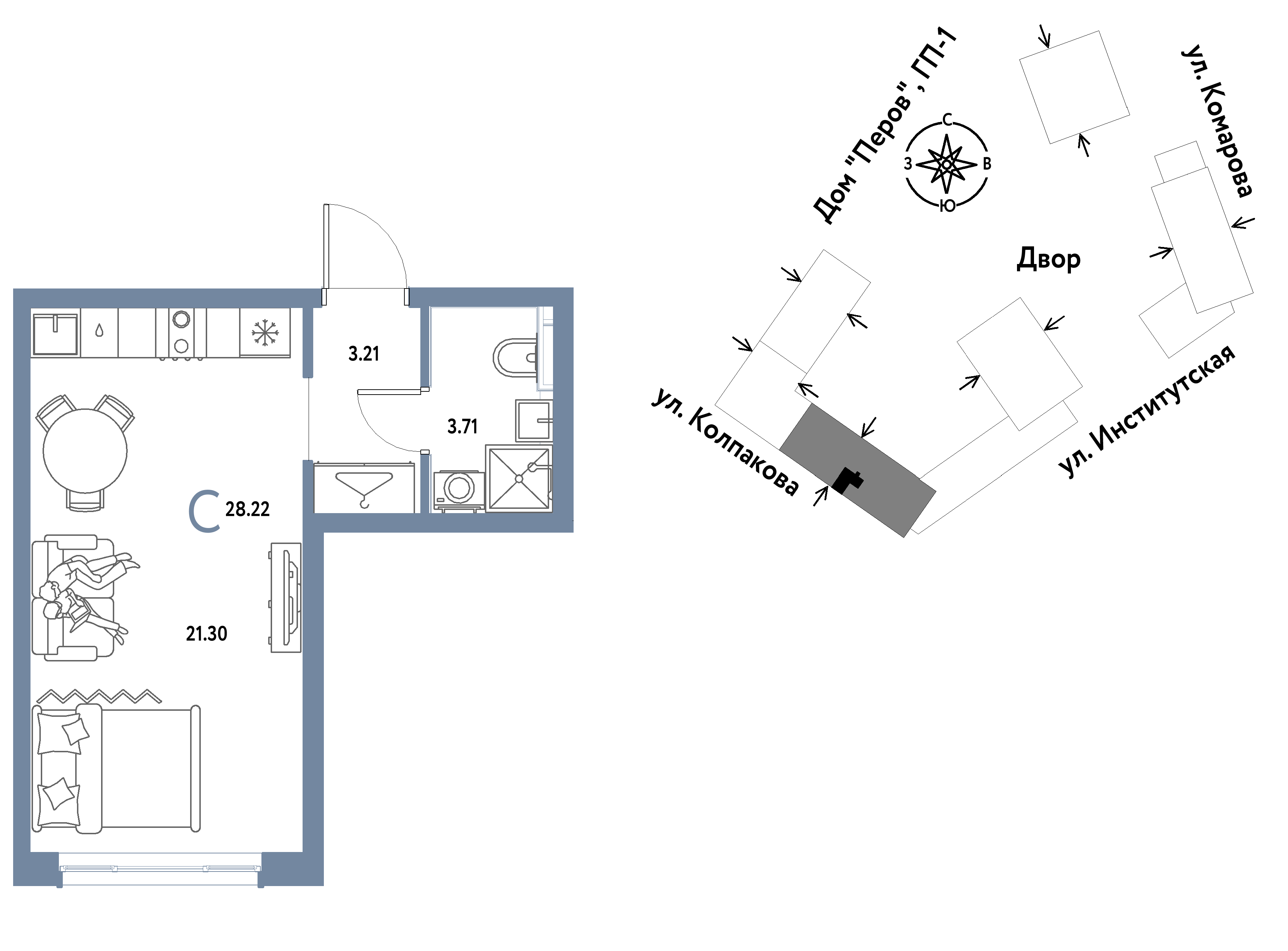 Студия 28 м2 в ЖК Страна.Парковая корпус null этаж 14