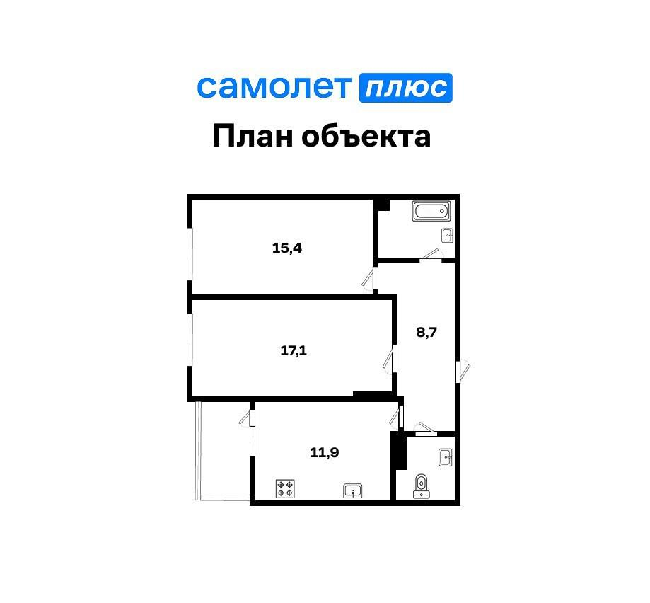 2-комнатная 59.2 м2 в ЖК undefined корпус null этаж 8