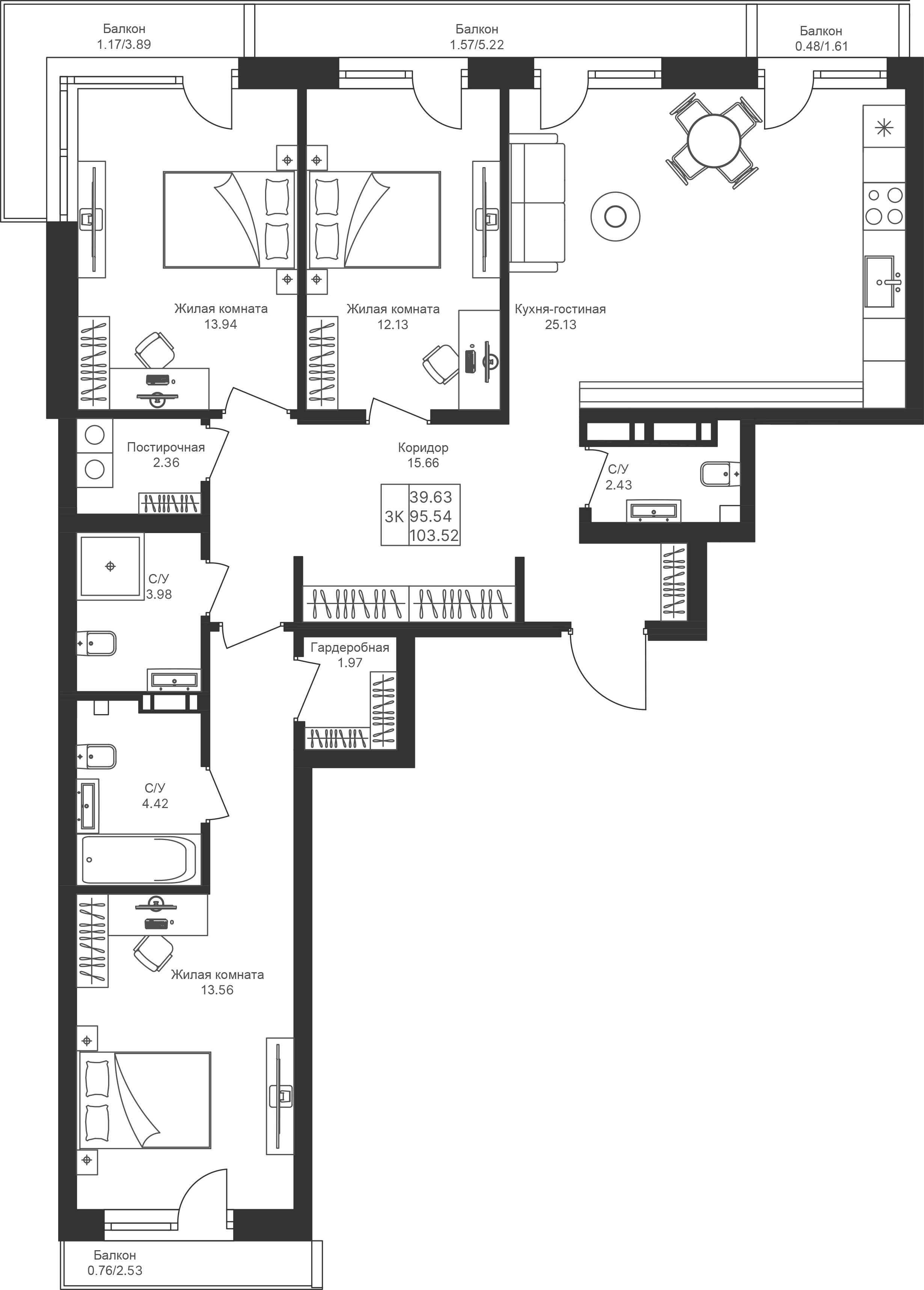 Студия 103 м2 в ЖК Мой Ритм корпус null этаж 2