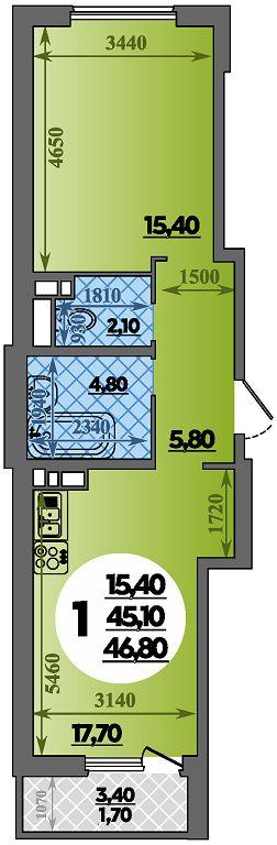 1-комнатная 46 м2 в ЖК Парк у дома корпус null этаж 15