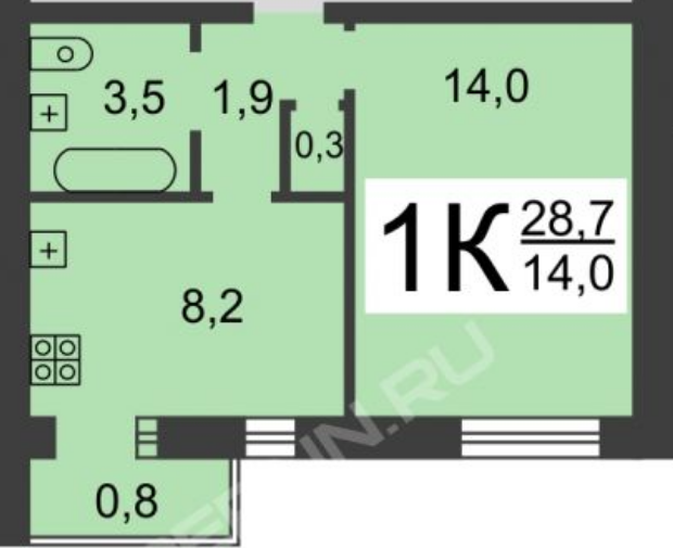 1-комнатная 28.7 м2 в ЖК undefined корпус null этаж 7