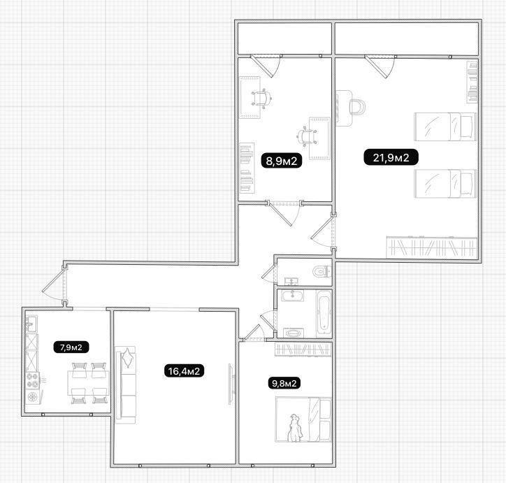4-комнатная 83.2 м2 в ЖК undefined корпус null этаж 3