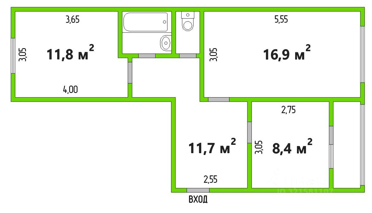 2-комнатная 53.1 м2 в ЖК undefined корпус null этаж 3