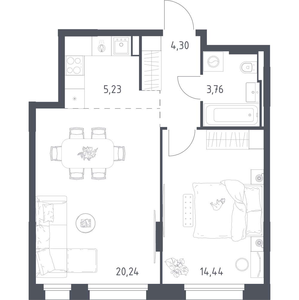 Студия 47 м2 в ЖК Заречье Парк корпус null этаж 8