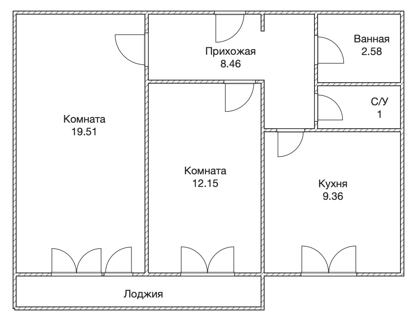 2-комнатная 53.1 м2 в ЖК undefined корпус null этаж 8