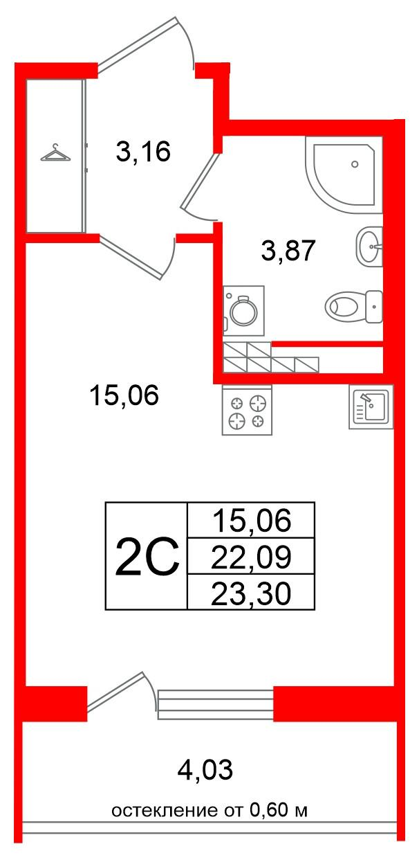 Студия 22 м2 в ЖК Univer City корпус null этаж 4