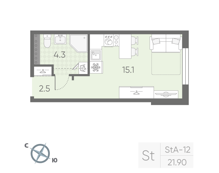 Студия 21 м2 в ЖК Пулково Lake корпус null этаж 3