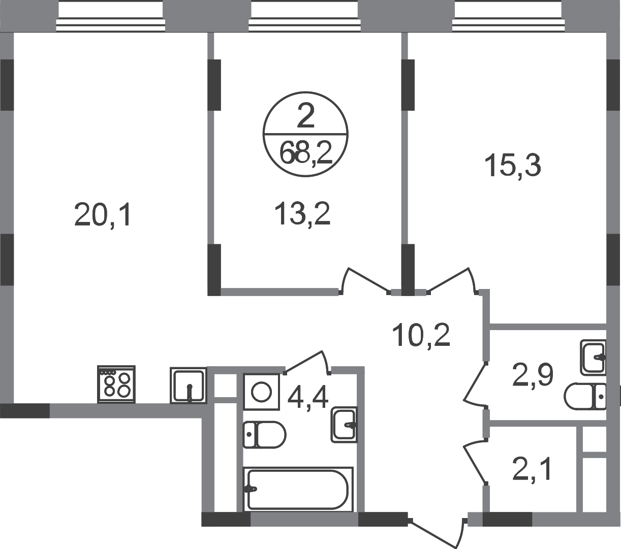 2-комнатная 68 м2 в ЖК Резиденции Сколково корпус null этаж 5