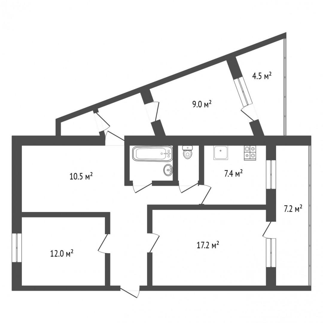 4-комнатная 71.4 м2 в ЖК undefined корпус null этаж 3