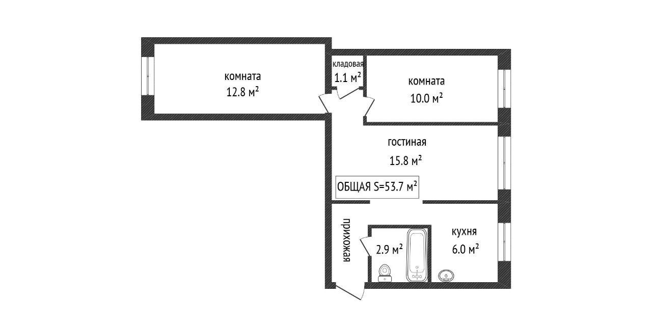 3-комнатная 53.7 м2 в ЖК undefined корпус null этаж 4
