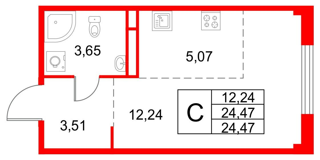 Студия 24 м2 в ЖК Кронфорт. Центральный корпус null этаж 3