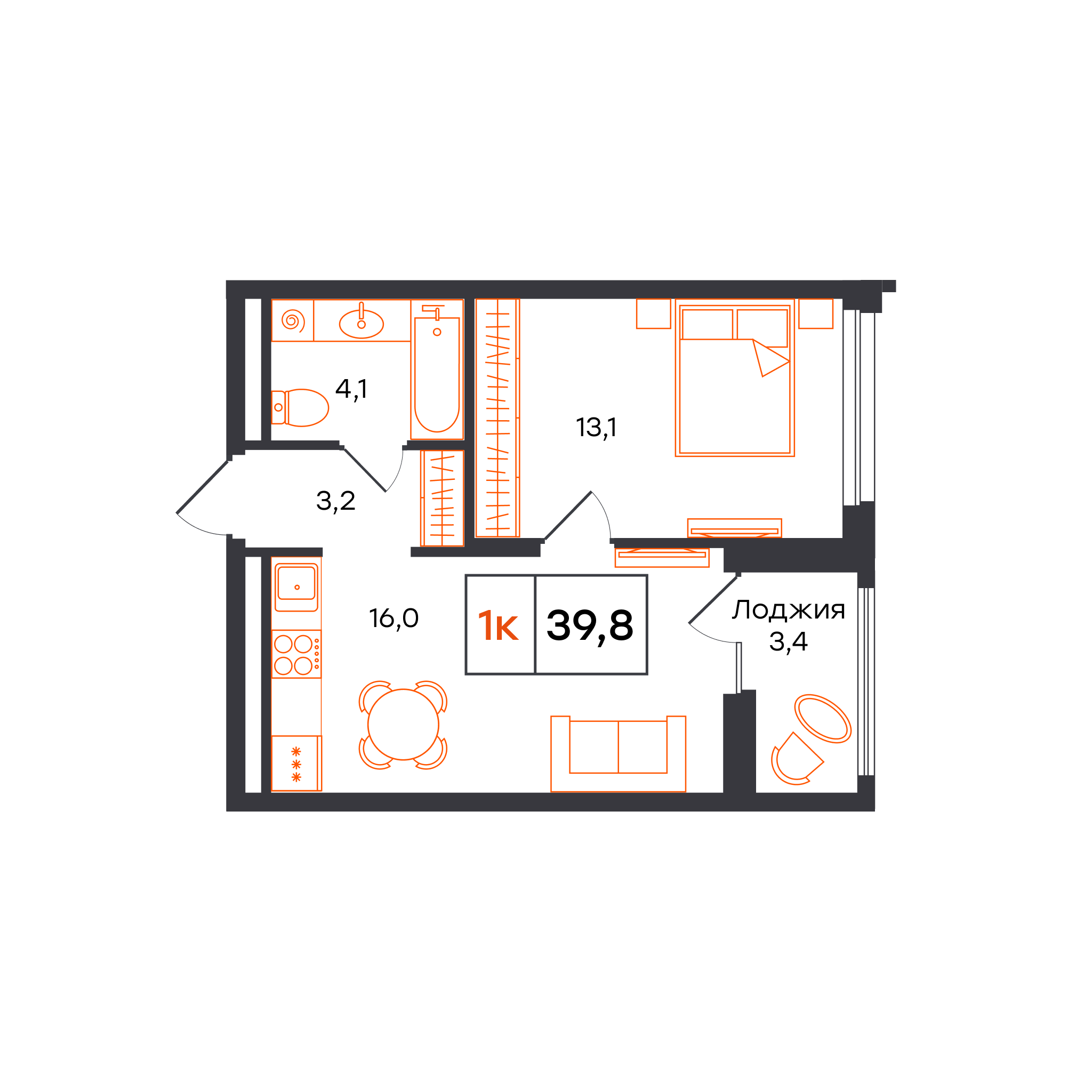 1-комнатная 39 м2 в ЖК Александровский корпус null этаж 6
