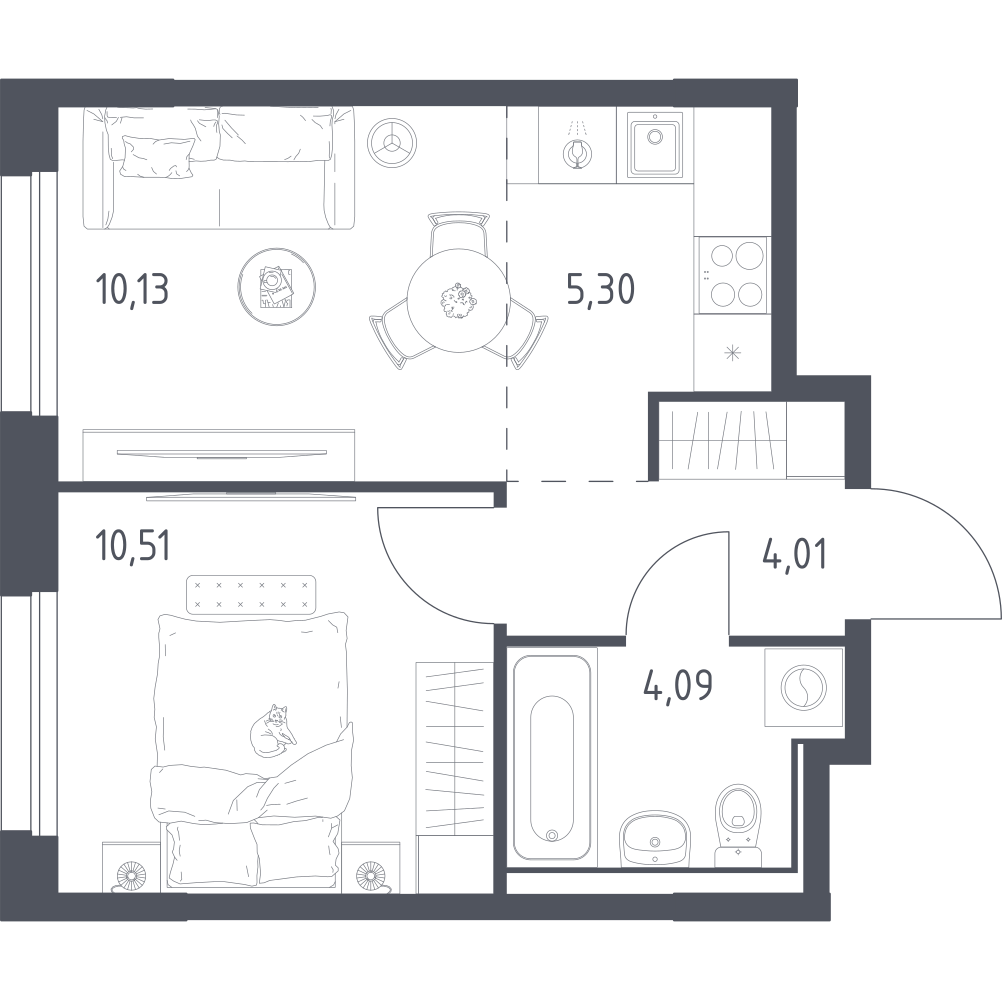 Студия 34 м2 в ЖК Прибрежный парк корпус null этаж 10