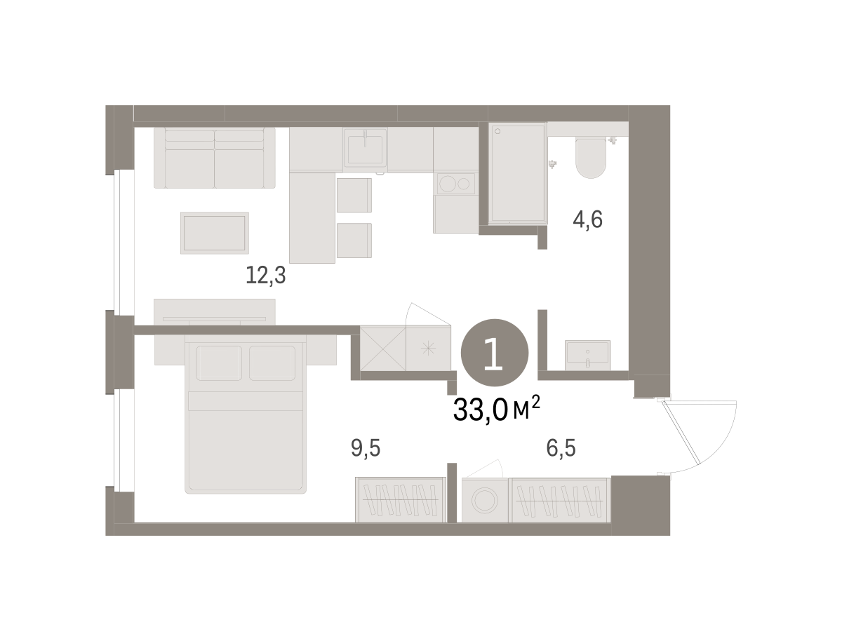 1-комнатная 33 м2 в ЖК Северный ветер корпус null этаж 6