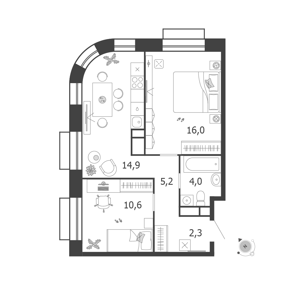 2-комнатная 53 м2 в ЖК Shagal корпус null этаж 10