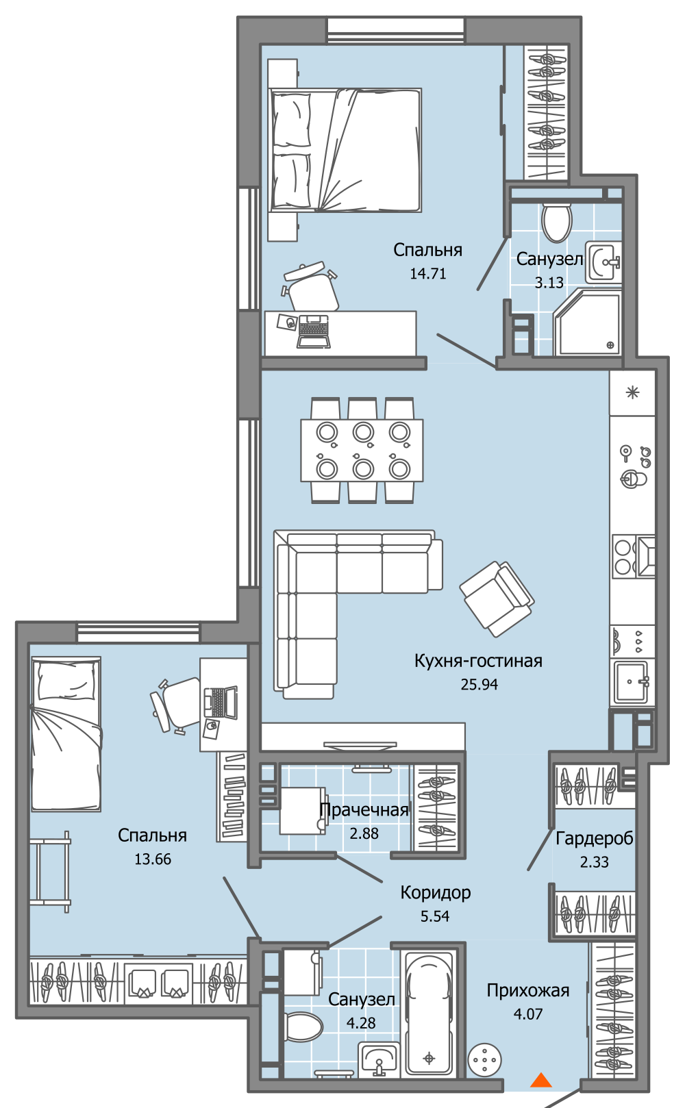 3-комнатная 77 м2 в ЖК ЖК Город Новаторов корпус null этаж 4