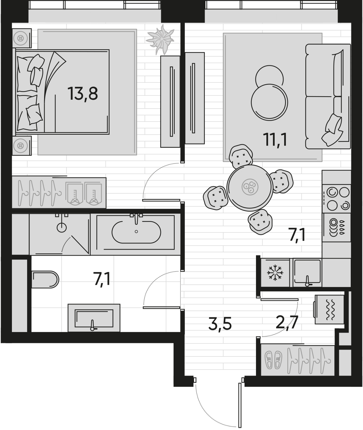 2-комнатная 45 м2 в ЖК Pride корпус null этаж 8