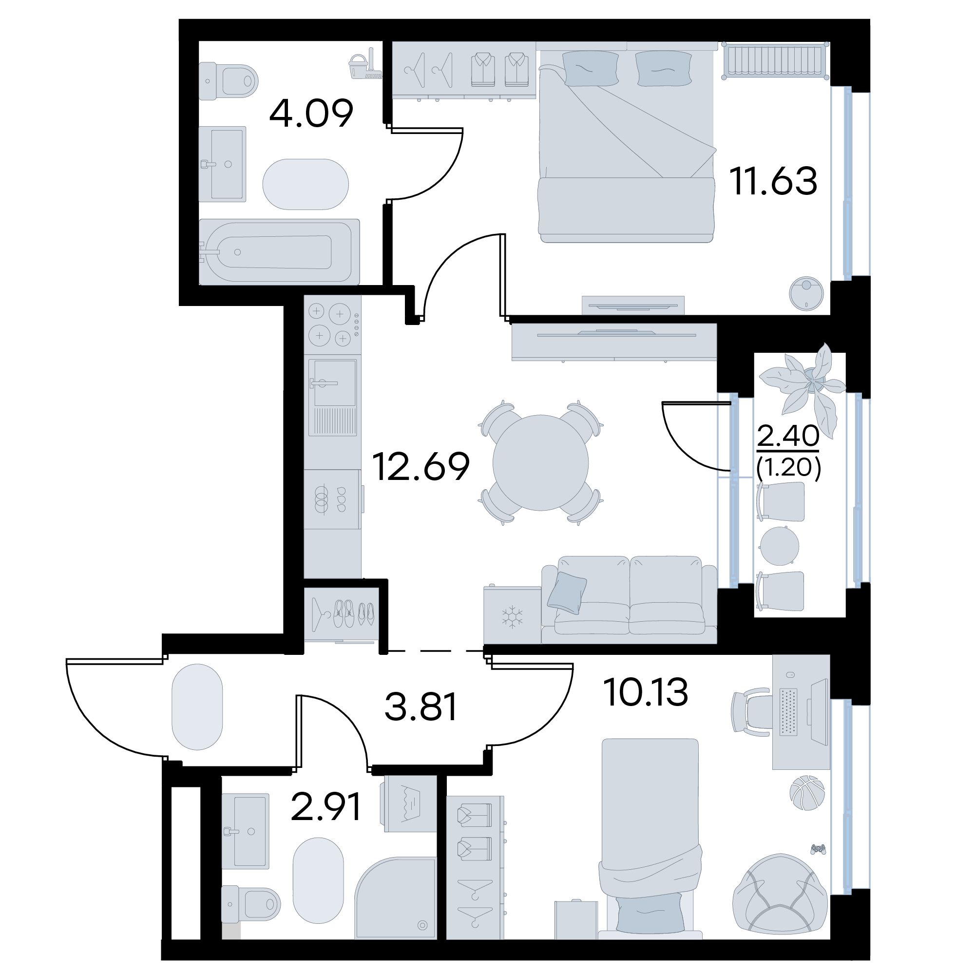 2-комнатная 46 м2 в ЖК Октябрьский корпус null этаж 12