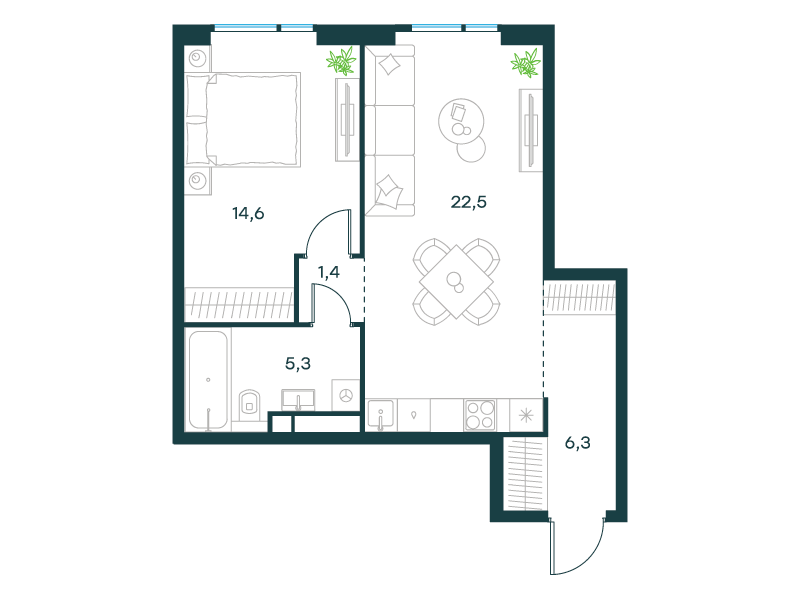 1-комнатная 50 м2 в ЖК Level Войковская корпус null этаж 10