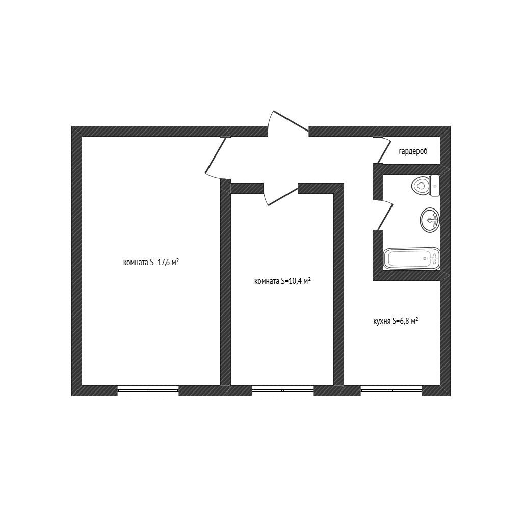 2-комнатная 42.8 м2 в ЖК undefined корпус null этаж 1