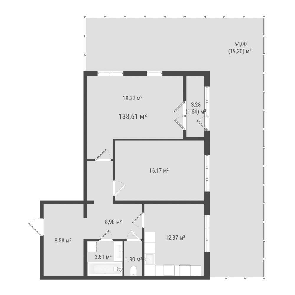 2-комнатная 92 м2 в ЖК Зеленая планета на Мира корпус null этаж 1